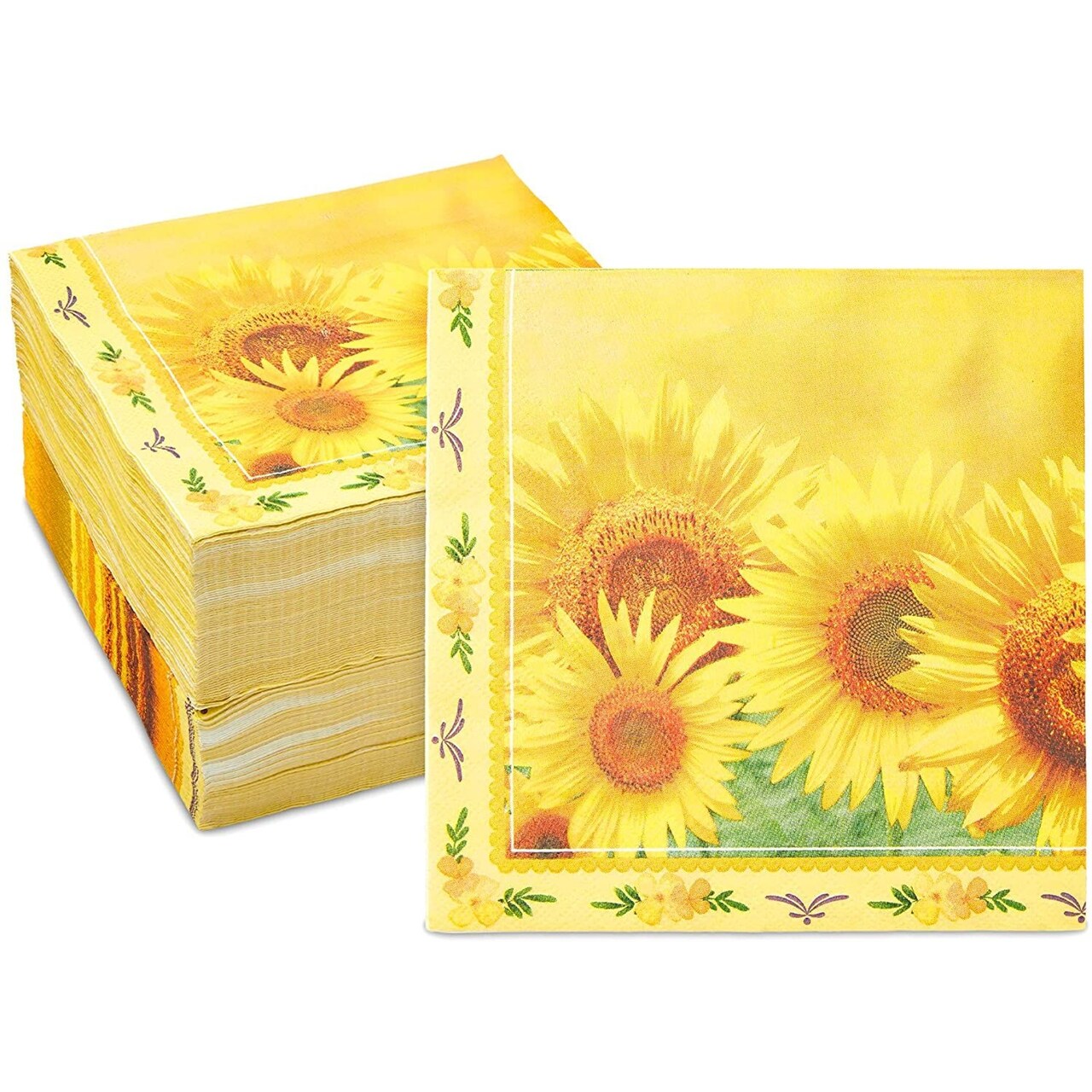 Sunflower Paper Napkins for Floral Party (6.5 x 6.5 In, 150 Pack)